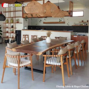 Dining table wood and rope chairs Bali Furniture Wholesale