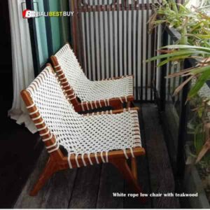 White rope low chair with teakwood