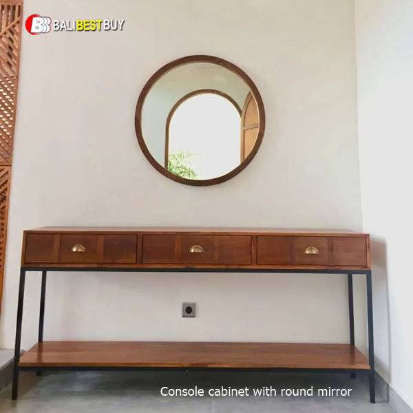 Console cabinet with round mirror