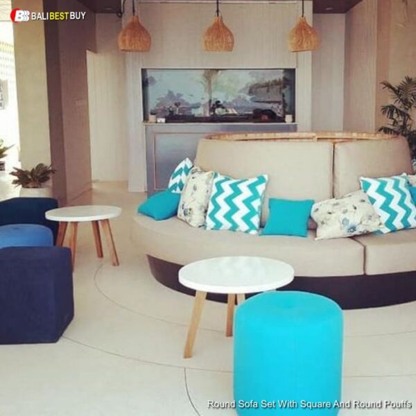 Round Sofa Set With Square And Round Pouffs