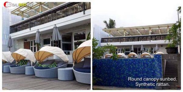 Round canopy sunbed. Synthetic rattan.
