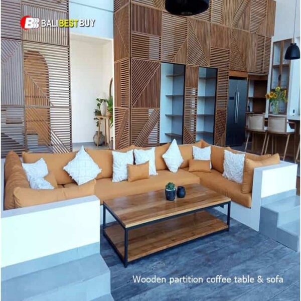 Wooden partition coffee table & sofa