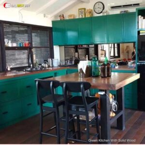 Green Kitchen With Solid Wood
