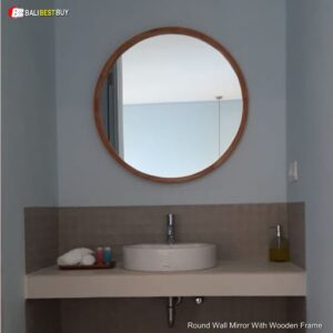 Round Wall Mirror With Wooden Frame