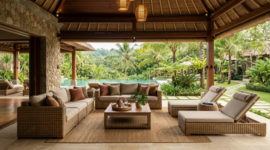 Synthetic rattan outdoor furniture Bali patio and resort lounge