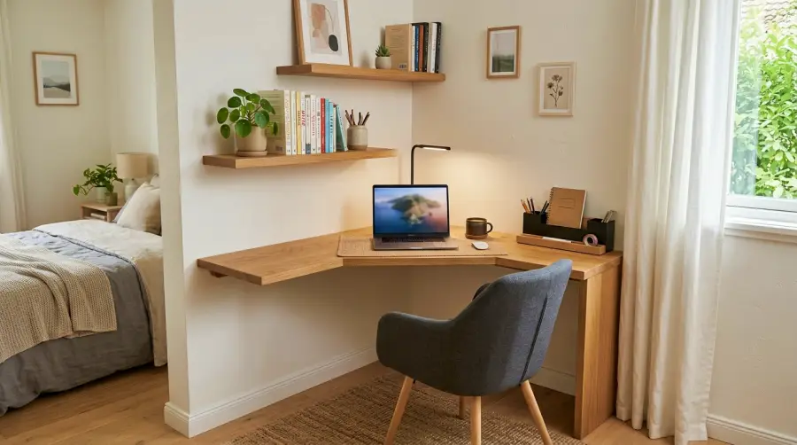 Corner study desk for small bedroom workspace