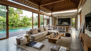 Custom furniture and interior furnishing inside a luxury Bali villa.