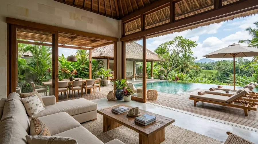 furnished villa in Bali with teak and outdoor furniture