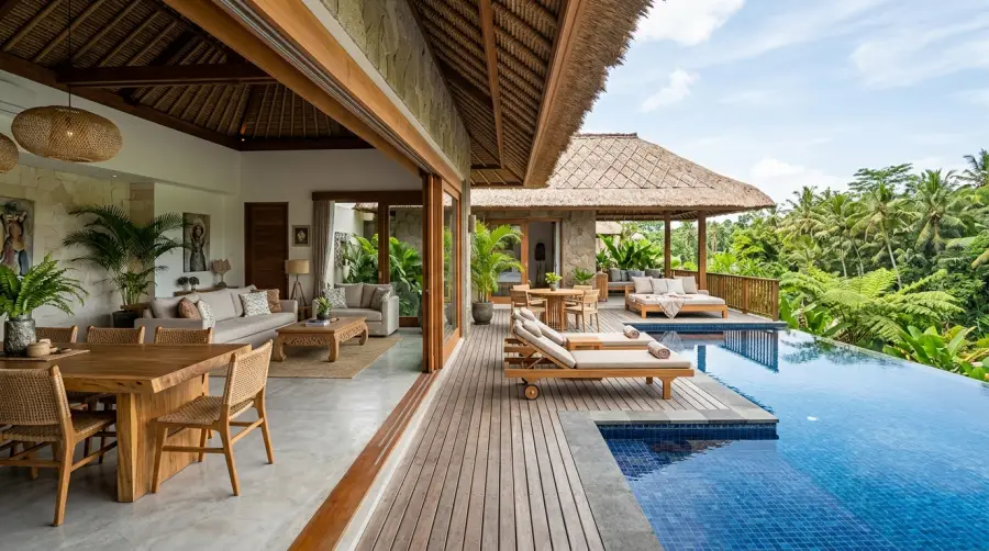 furnished villa in Bali with teak and outdoor furniture